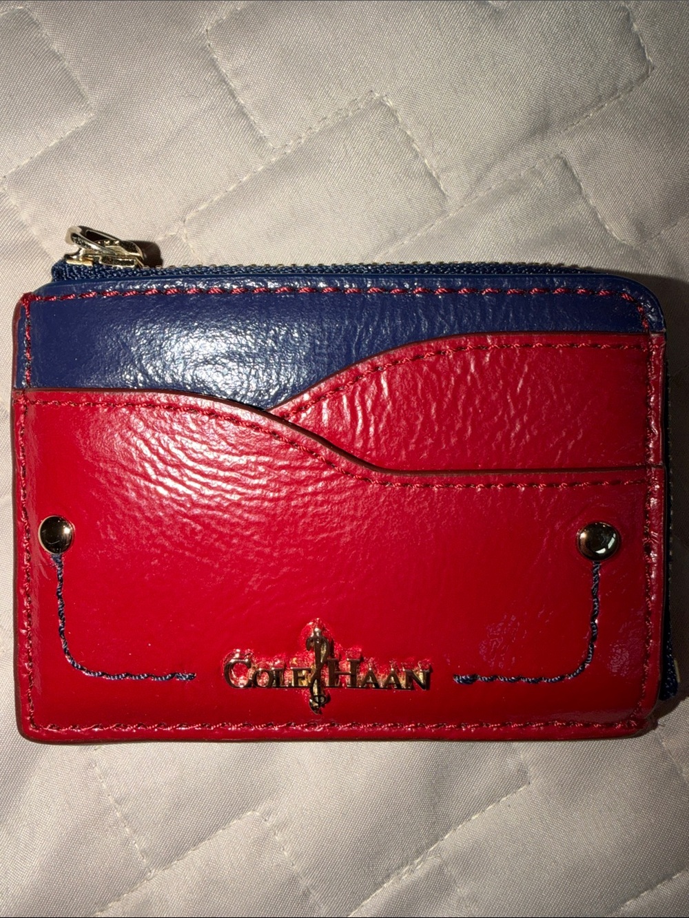 Cole Haan Red and Blue Leather Card Holder